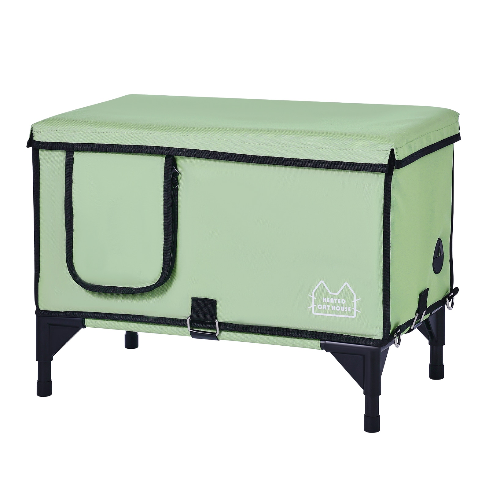 Heated Elevated Cat House Shelter With Warming Pad For Pets Green_voghion.com